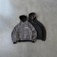 Sudadera con capucha y cremallera 2 en 1, estilo Y2K, personalizada, negra, reversible, a cuadros, de forro polar grueso de 500 g/m², estilo streetwear.