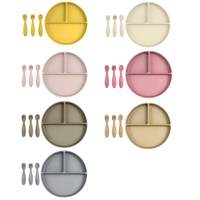 Assiette en silicone résistante à la chaleur pour tout-petits, compatible micro-ondes, avec compartiments, et cuillères durables, design antidérapant