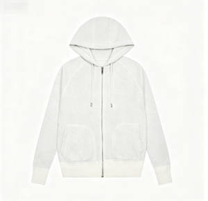Sudadera con capucha y cremallera para mujer, blanca, de ajuste regular, manga larga, color liso, de algodón tejido, con logo frontal, para otoño - Product Image 3