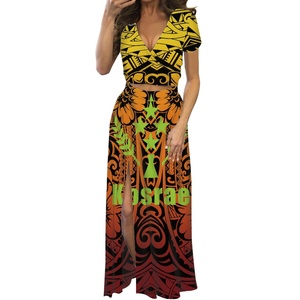 Robe polynésienne Kosrae avec fente Style vague Tribal col en <span class=keywords><strong>V</strong></span> profond robes de soirée fendu Sexy 2 pièces tenues robe jupe ensemble <span class=keywords><strong>POD</strong></span> - Product Image 4