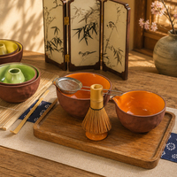 Ensemble de Chawan Matcha de style japonais en céramique avec bec verseur et glaçure intérieure multicolore pour la vente en gros aux salons de thé
