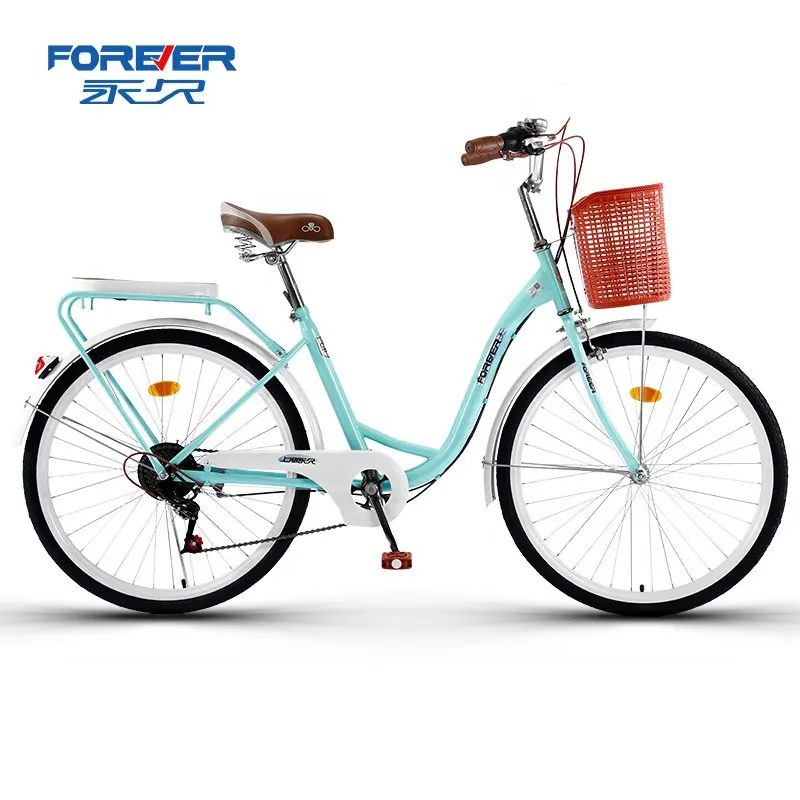 Forever 24/26 Inch Single Speed Licht Stad Fiets Met Mand Voor Studenten Of Dames