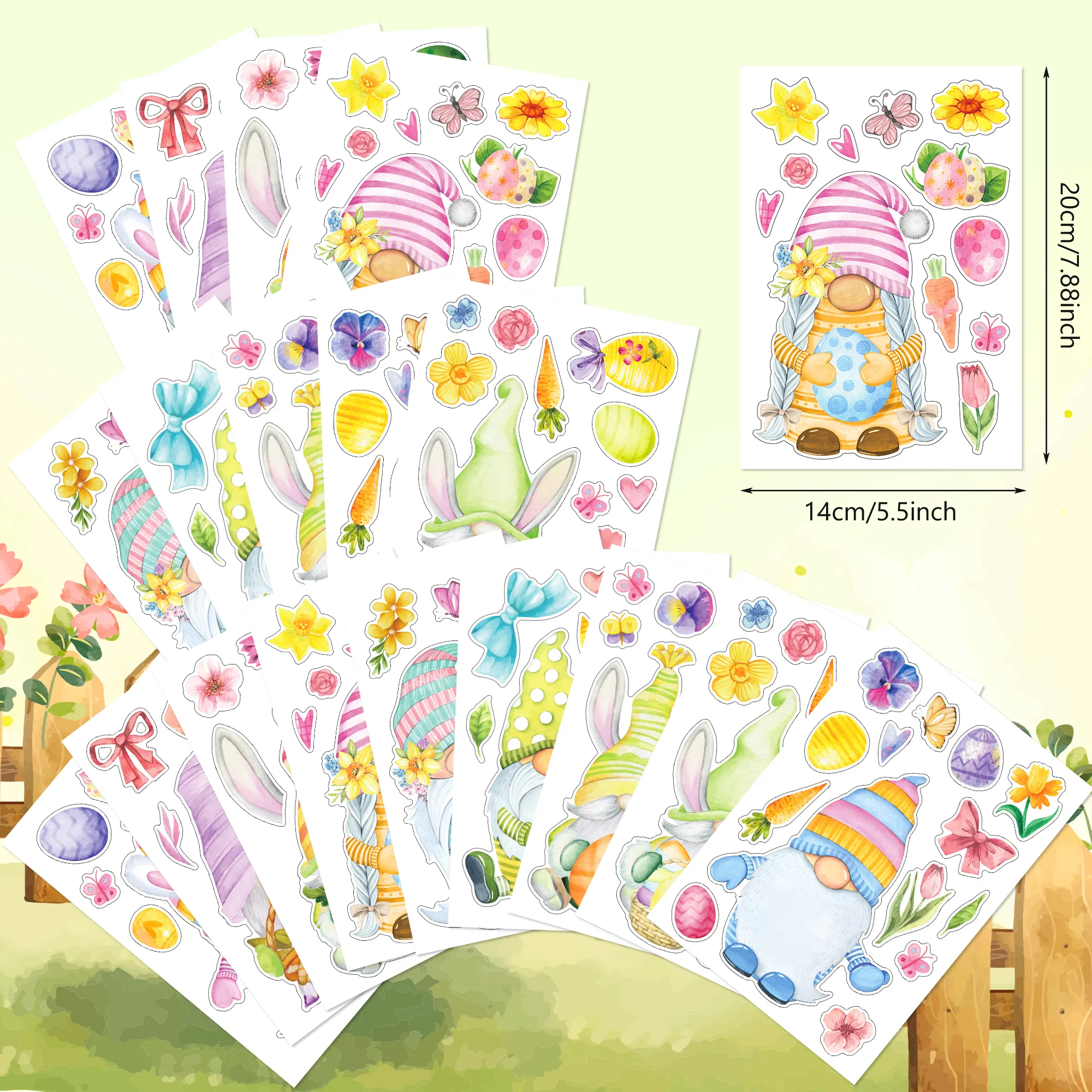 HUANCAI Happy Easter Day Stickers Dwarf Pattern Paper Adhesive Decorative Sticker for Easter Party Supplies