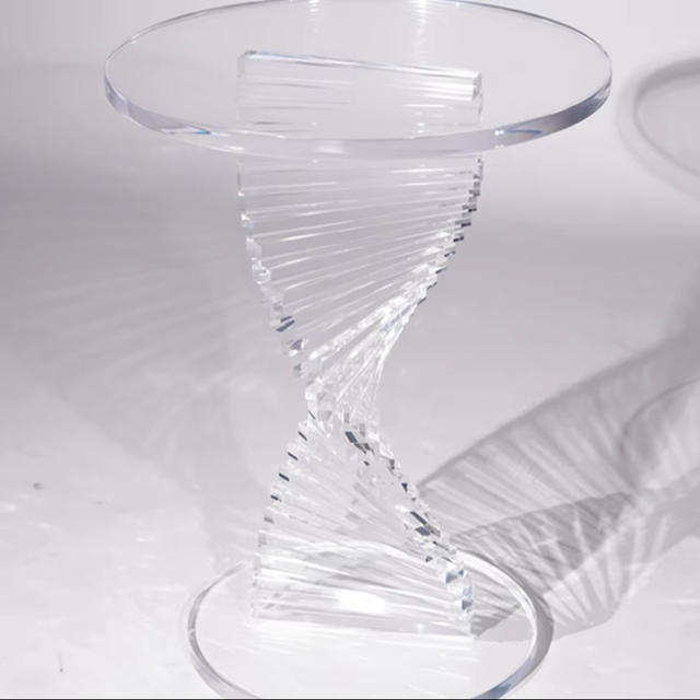 Acrylic Modern Living Room Side Table Transparent End Table Smooth Swivel Base Rotating Design Customizable Size Cutting