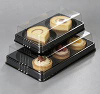 Boîte d'emballage pour beignets à 2 cavités, transparente, jetable, avec couvercle transparent et base noire en plastique PET, contenant alimentaire avec compartiments, vente en gros