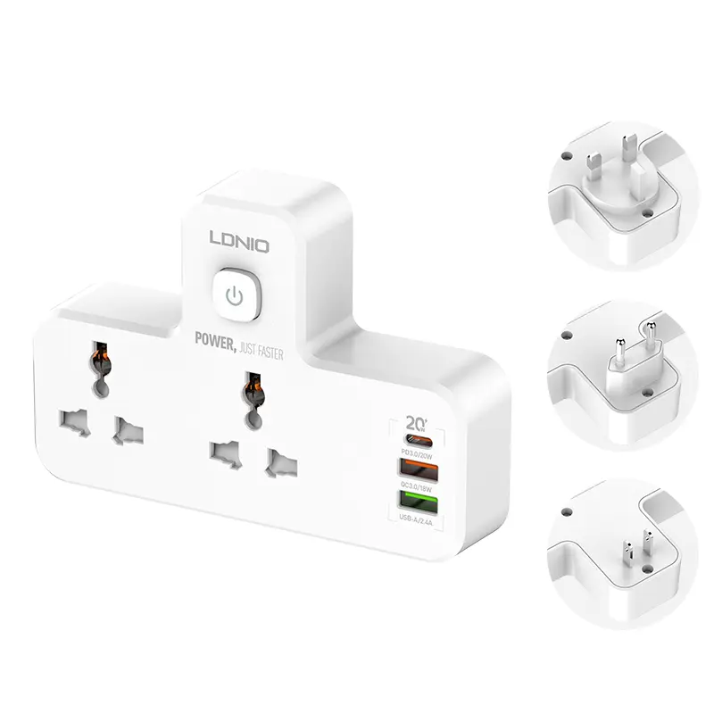 LDNIO SC2311 NEW Product 2 AC Universal Wall Power Strip With 1 Type-c + 1 QC 3.0 USB-A Port + 1 USB Ports Wall Socket