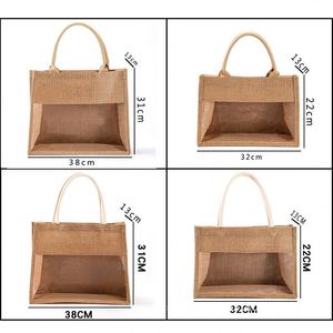 Sac fourre-tout en toile de jute jaune réutilisable, imperméable, de haute qualité, en lin naturel, avec PVC - Product Image 4