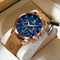 Montre chronographe pour homme POEDAGAR P928, cuir véritable, étanche, lumineuse, date, or rose, quartz, montre-bracelet pour affaires