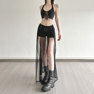 Jupe courte en maille patchwork pour femmes, détail boucle métallique, style Y2K, mode décontractée, jupe pour femmes - Product Image 3