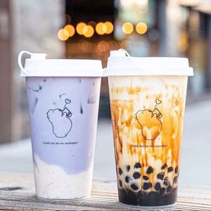 Gobelets en plastique PP rigide de 12 oz, 16 oz, 20 oz, 24 oz, 32 oz, de 90 mm de diamètre, forme plate, pour bubble tea, jus de fruits, avec couvercles - Product Image 4