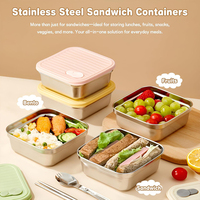 Boîtes à sandwich en acier inoxydable avec couvercles, réutilisables, boîte à lunch bento, passe au lave-vaisselle, étanches, préparation des repas, stockage des aliments