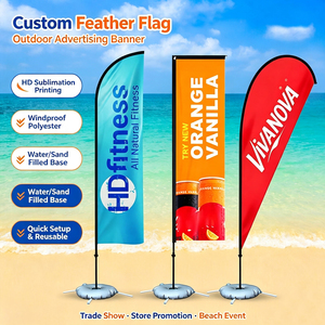 Banderas de Playa, Kit de Mástil para Bandera de Plumas, Publicidad Exterior Personalizada, Impresión de Logotipo, Banderas Rectangulares de 12 Pies con Mástil - Product Image 1