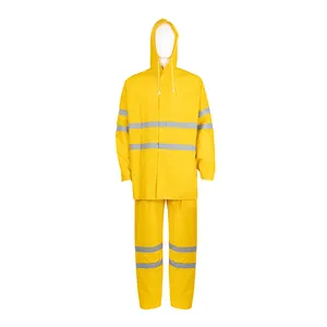 Chubasquero personalizado de PVC para hombre, chaqueta con cinta reflectante de seguridad, moda de alta visibilidad, traje amarillo grueso