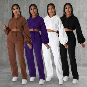 Ensemble de jogging décontracté personnalisé pour femme, en tissu peigné, imprimé numérique uni, avec sweat à capuche et pantalon de survêtement, idéal pour l'automne - Product Image 3