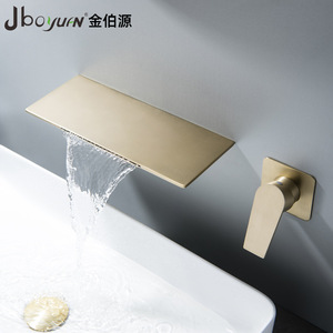 Jboyuan Wall Mounted Gold Concealed Basin Faucet Single Handle Waterfall Style Ceramic Valve Core Stainless Steel - Product Image 1
