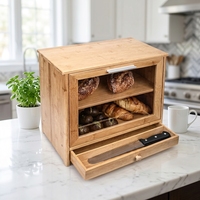 Boîte à pain en bambou à double couche grande capacité pour comptoir de cuisine avec couteau à pain intégré et tiroir à fenêtres transparentes