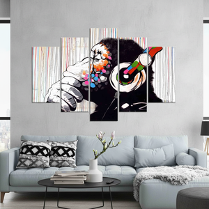 Banksy <b>Thinking</b> Monkey Canvas Print - Street Art Monkey Decor,SET OF 5 MIX CANVAS - Product Image 3