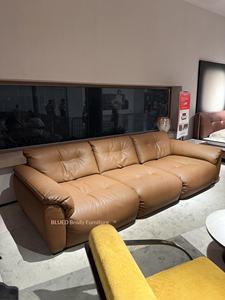 Divano Brudi Cloud a un Posto in Vera Pelle, Stile Retrò Antico Italiano, Lusso Moderno Semplice, Linea Dritta per Soggiorno, Marrone - Product Image 1