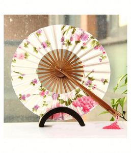 Abanico Redondo Antiguo Hanfu al por Mayor, Abanico Plegable de Bambú Artesanal con Diseño de Flor, Abanico Económico, Abanico Plegable de Bambú con Tela de Seda Redonda - Product Image 5