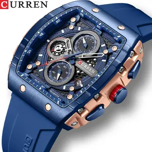 New CURREN 8442 Sports Watches Square Hollow Design Quartz Wristwatches Chronograph Auto Date Watch 8442