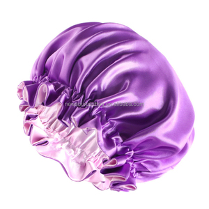 Siyah altın pembe fırfır çift katmanlı ipek saten Bonnets uyku için siyah kadın saç Wrap elastik bant uyku saç bonesi HB001 - Product Image 6
