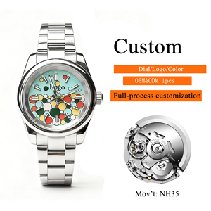 Đồng hồ nam độ chế, máy Nhật NH35, logo cầu vồng xanh tùy chỉnh OEM - Product Image 1