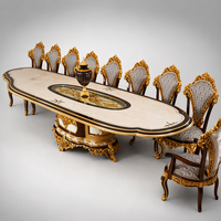 Ensemble table et chaises de salle à manger en bois massif de style français, sculpté et doré à la feuille d'or, style européen, table de cuisine de luxe haut de gamme