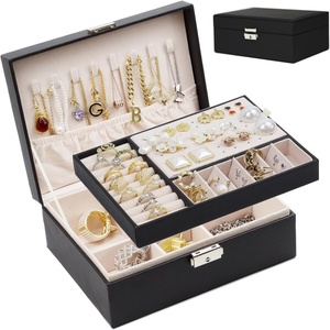 PU Leather Multi-Function Double Layer Jewelry <b>Storage</b> <b>Box</b> with Lock for <b>Cosmetic</b> Use Factory Price - Product Image 1