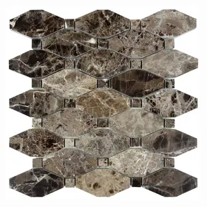 Polished Dark Emperador Marble Long Octagon Stone Mosaic Tile