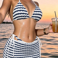 YY6489 Beach Secret Set Baju Renang Wanita 3-Piece Pengontrol Perut Plus Bra Mikro V-Neck Dalam dan Brazilian Bottom Bahan Spandex/Nylon