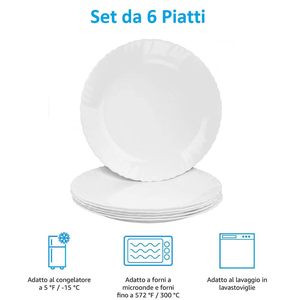 Piatti piatti in vetro bianco opaco, diametro 26 cm, bordo decorato, lavabili in lavastoviglie, set da 6 - Product Image 3