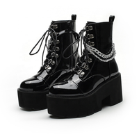 Bottes vampire en PU pour femmes, verni noir, chaussures de sécurité style de marche, vente en gros,