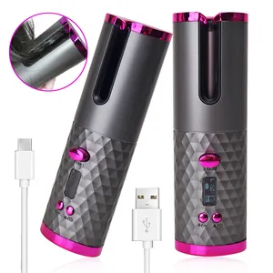 Automatic Curling Iron Cordless Hair Curler With 6 Temps Rechargeable Rotating Curling Iron Portable Curling Wand