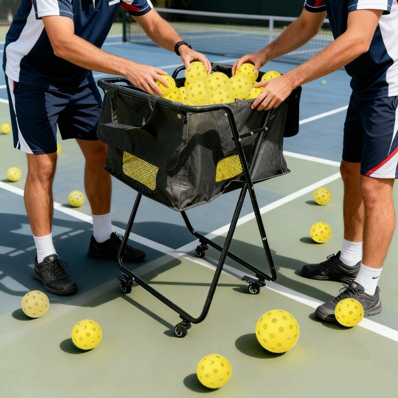 Portable Durable Tennis and Baseball Pickleball Equipment with Large Capacity Trolley Foldable Storage Collecting Accessories