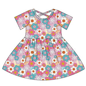 Abiti Estivi per Bambine a Maniche Corte, Casual da Spiaggia, Lunghezza al Ginocchio, Collo Tondo, in Morbido Tessuto di Bambù, Stampa Personalizzata, Vestiti Adorabili - Product Image 3