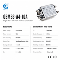 Filtre EMI monophasé à deux étages QEMB3-A4-10A 115/250VAC pour la suppression du bruit de mode commun dans les armoires de commande PLC