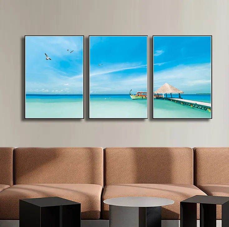 Custom High End Zwevend Frame Canvas Schilderij Muurkunst Groothandel Off Shore Zeegezicht Muurkunst Home Decor Canvas Schilderij