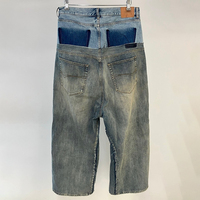 Pantalons en denim surdimensionnés empilés pour homme fabriqués sur mesure, jeans baggy à double taille pour homme