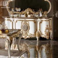 Ensemble de meubles de salle à manger de haute qualité, sculpté à la main, Table à manger royale, avec meuble Buffet Royal, 6 pièces, 100%