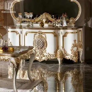 100% г., Высококачественная мебель для столовой ручной резьбы, Королевский обеденный стол с королевским буфетным шкафом