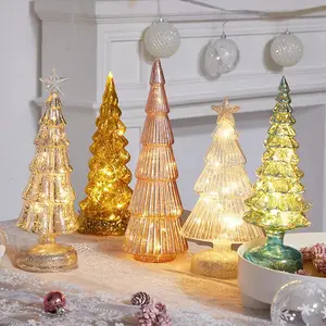 Arbre de Noël en verre éclairé par LED en verre coloré personnalisé personnalisé en gros