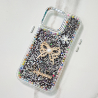 Coques de téléphone portable en TPU+PC ultra-fines avec nœud, strass et diamants 3D scintillants pour 18 Pro Max/13-15/16 Plus/17 Air