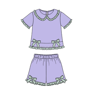 Ensemble de yoga pour filles, haut à col en dentelle avec nœud et short assorti, idéal pour l'école, les activités de plein air et les tenues décontractées, personnalisable en petites séries - Product Image 3