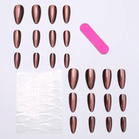 Faux ongles press-on effet œil de chat brun foncé ombré, forme amande brillante avec effet magnétique, réutilisables, couvrance totale
