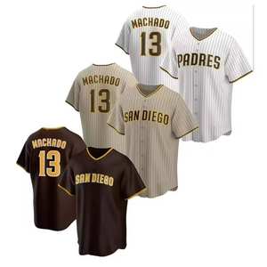 Maillot de joueur de baseball américain personnalisé pour homme, San Diego Padres, Manny Machado, <span class=keywords><strong>Fernando</strong></span> Tatis Jr., rayures marron et blanches, version alternative - Product Image 1
