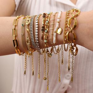 Brazalete de Acero Inoxidable de Alta Gama, Estilo Retro, con Baño de Oro de 18K, Diseño Cubano, No se Desvanece, para Mujer - Product Image 1