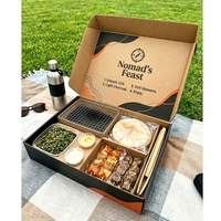 Boîte à barbecue arabe unique en papier pour emporter, avec grilles intégrées, compartiment à charbon de bois, brochettes, kebab, rôtis, emballage bento