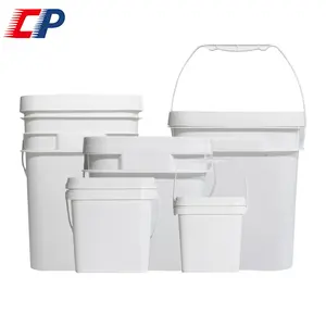 Balde PP de 5-20L, recipiente vazio redondo branco, balde de plástico de 1 galão com tampa e alça de metal