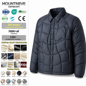 Custom logo Stitched Men's Shirt Quilted Puffer <strong>Jacket</strong> Pointed Collar Press-Stud Front <strong>Padded</strong> <strong>Navy</strong> Bubble Thermal Outerwear Coat - Product Image 1