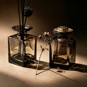 Bouteille vide de diffuseur de parfum à bâtonnets de 150 ml, carrée, épaisse, couleur ambre, avec bouchon, à bord évasé, personnalisable, de qualité supérieure - Product Image 2